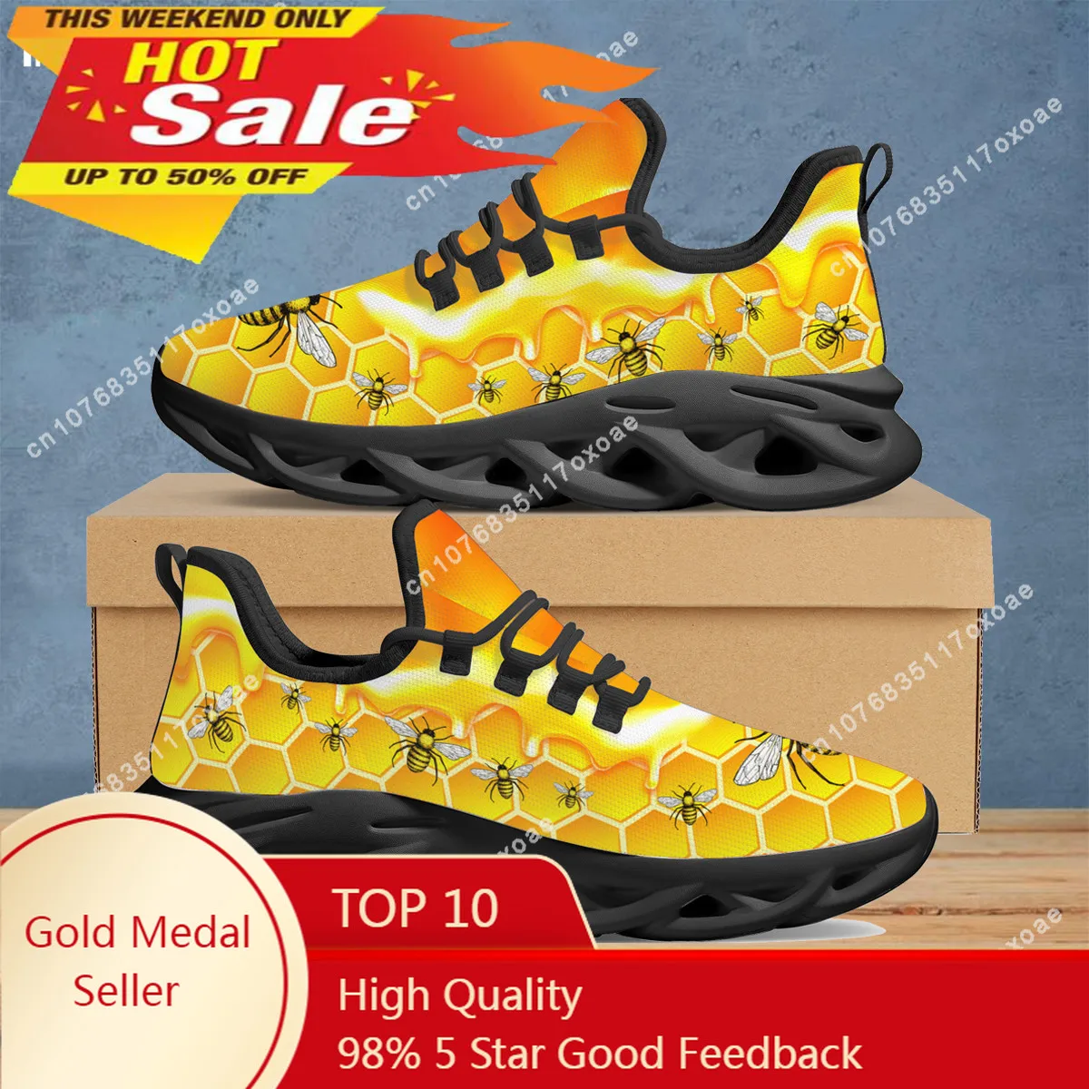 

Yellow Honey Bee Pattern Female Platform Sneakers Light Mesh Shoes Women Footwear Outdoor Casual Shoes Flat Zapatos