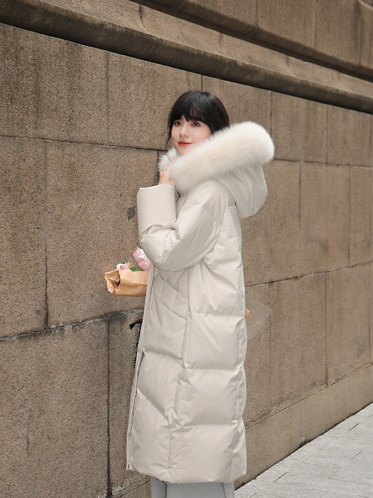 Women's Winter Jacket Long Down Coats Large Fur Collar Windproof Thick Warm Parka Simple Sweet High-end Stylish Down Jackets