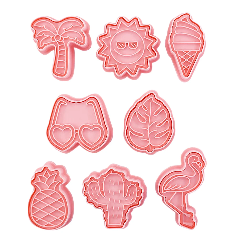 

8pcs Beach Cookie Molds Plastic Baking Summer Themed Fondant Tools Pink Round Easy Demold Washable High