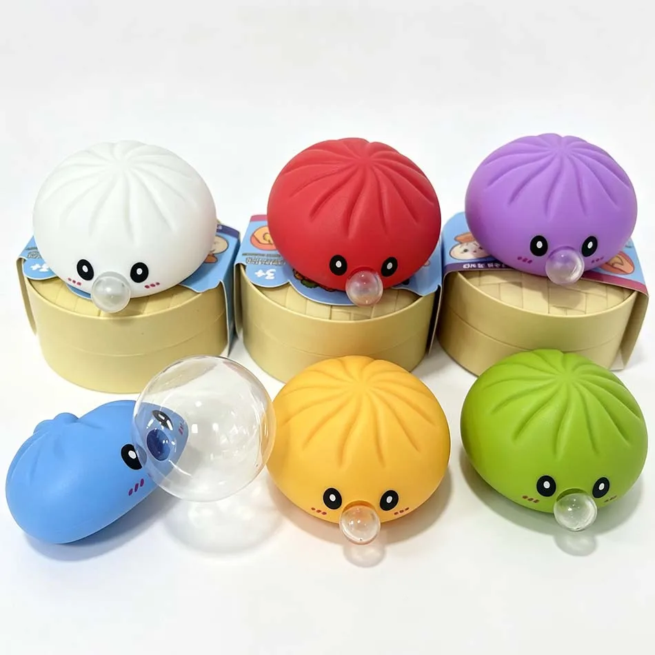 Dumpling Squishies Blow Bubbles Toy Dumpling Squishies Set with Steamer New Bubble-Blowing Squishies, Stretchy Fidget Sensory