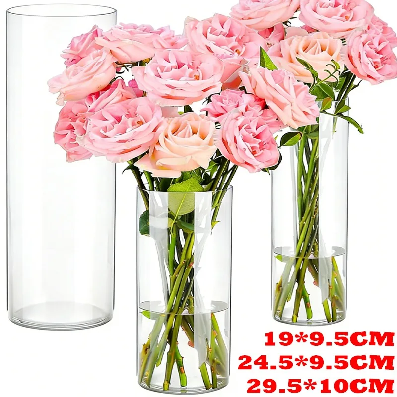 Jarrón Cilíndrico de Plástico Transparente, Decoración de Mesa, Florero para Bodas, Fiestas, Navidad, Año Nuevo, Centro de Mesa
