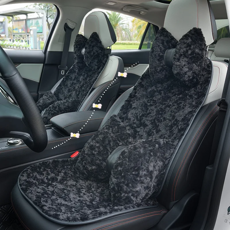 

2023 New High Quality Rose Plush Black Winter Universal Five Seat Backrest Car Seat Cushion Car Interior Ornaments