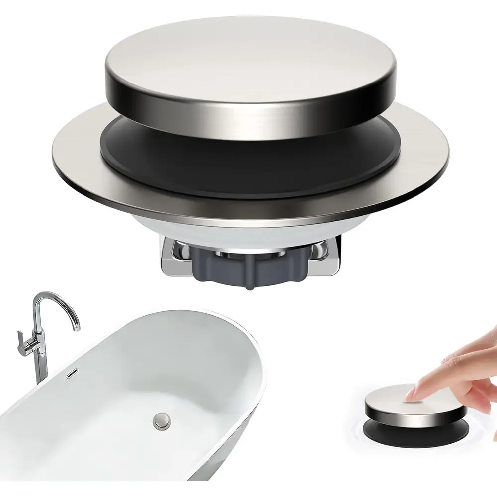 Universal Tub Drain Stopper with Hair Catcher, Removable Filter Basket, Suitable for 1.5-2.4 Drains, Brass Core, Brushed Nickel