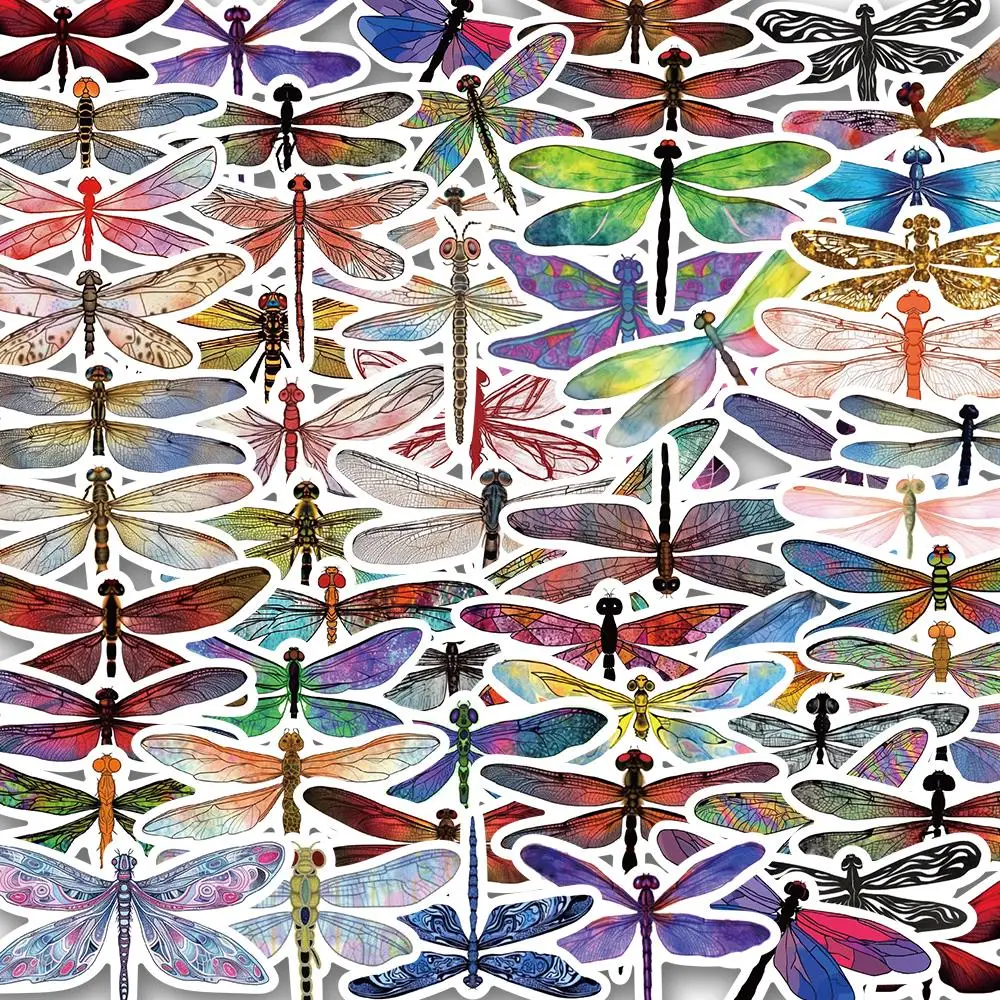 Inseto Original Dragonfly Graffiti Etiqueta, Scrapbook criativo, Decoração Telefone DIY, Laptop impermeável, Carro, 10 pcs, 50pcs