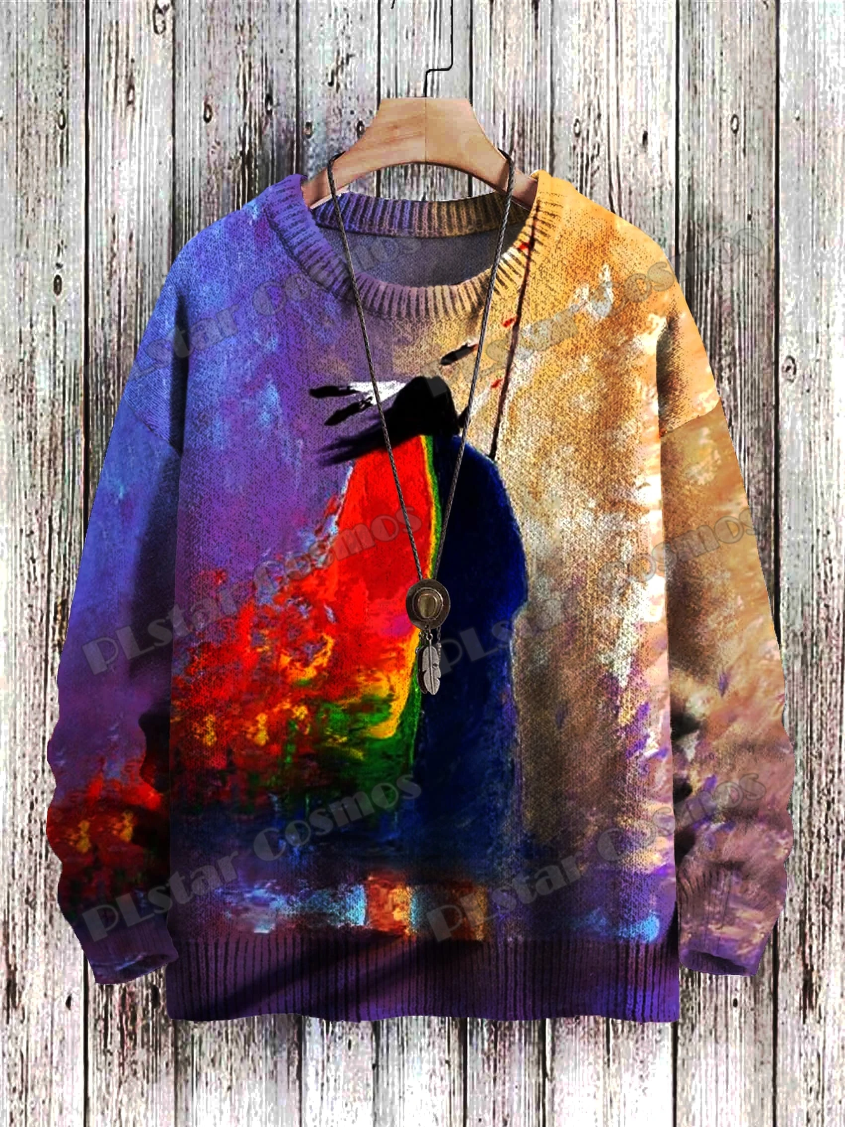 Retro Astronaut & Retro Art Rückansicht Muster 3D gedruckt Herren Strickpullover Winter Unisex Casual Strickpullover Pullover ZZM80