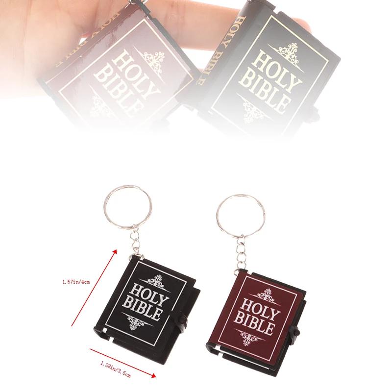 سلسلة مفاتيح صغيرة للكتاب المقدس كتاب قلادة مفتاح سلسلة مفتاح السيارة حقيبة مدرسية اكسسوارات الديكور الإنجليزية الصليب الدينية كيرينغ