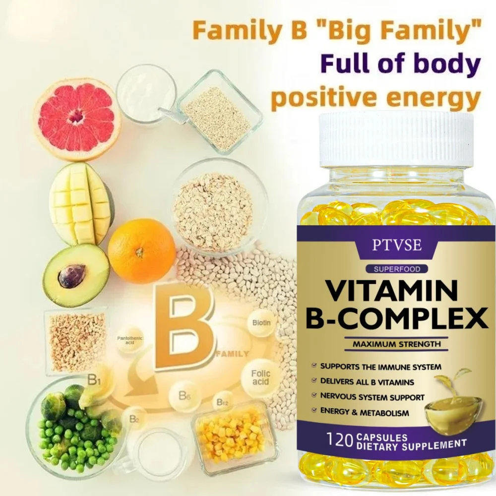 B-Complex Vitamins (B12 B1 B2 B3 B5 B6 B9 Folic Acid &Biotin) Capsule Liver, Immune System, Energy Support Nutrition Supplement