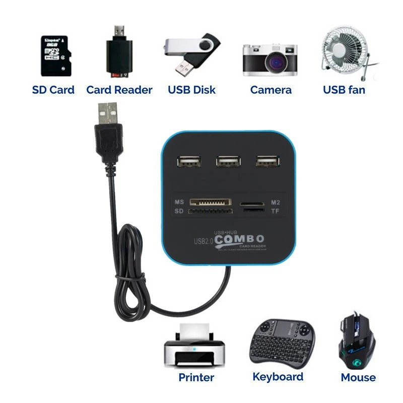 1Pc Hoge Kwaliteit Merk Nieuwe 3 Poorten Usb 2.0 Micro Kaart Lezer Sd/Tf Usb Hub Combo Alles In Een Voor Pc Computer Accessoires