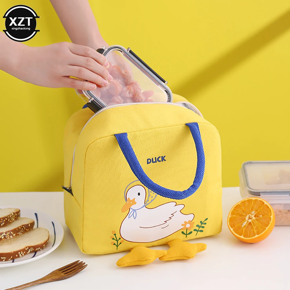 Portable Cute Duck Insulation Lunch Bag Cartoon Fresh Meal Bags Lunch Bag Portable Picnic Handbag Storage Canvas Lunch Box Bags