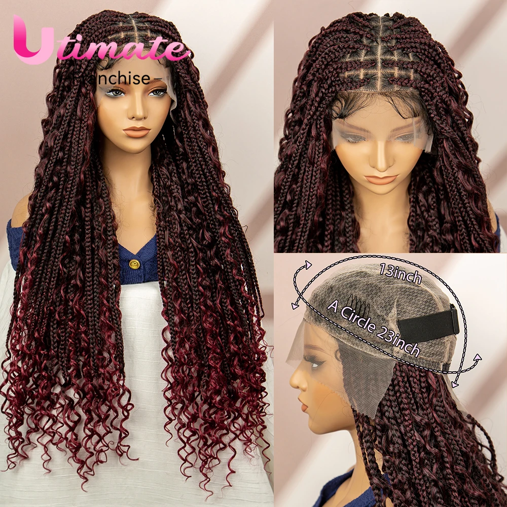 32 Inches Full Lace Braided Wigs for Black Women 99J color Braiding Hair Wigs Box Braided Wigs Ombre Color Wigs