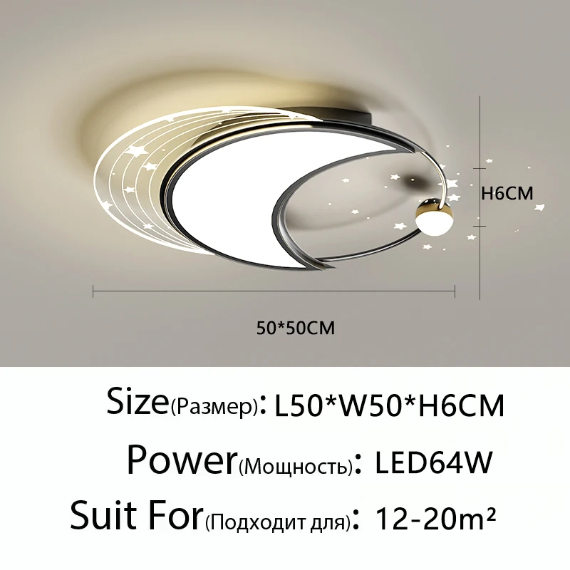 Eenvoudige ruimte Sterrenplafondlamp led Ronde lamp met afstandsbediening Woonkamer Slaapkamer Nordic Moon Kinderkamerlamp