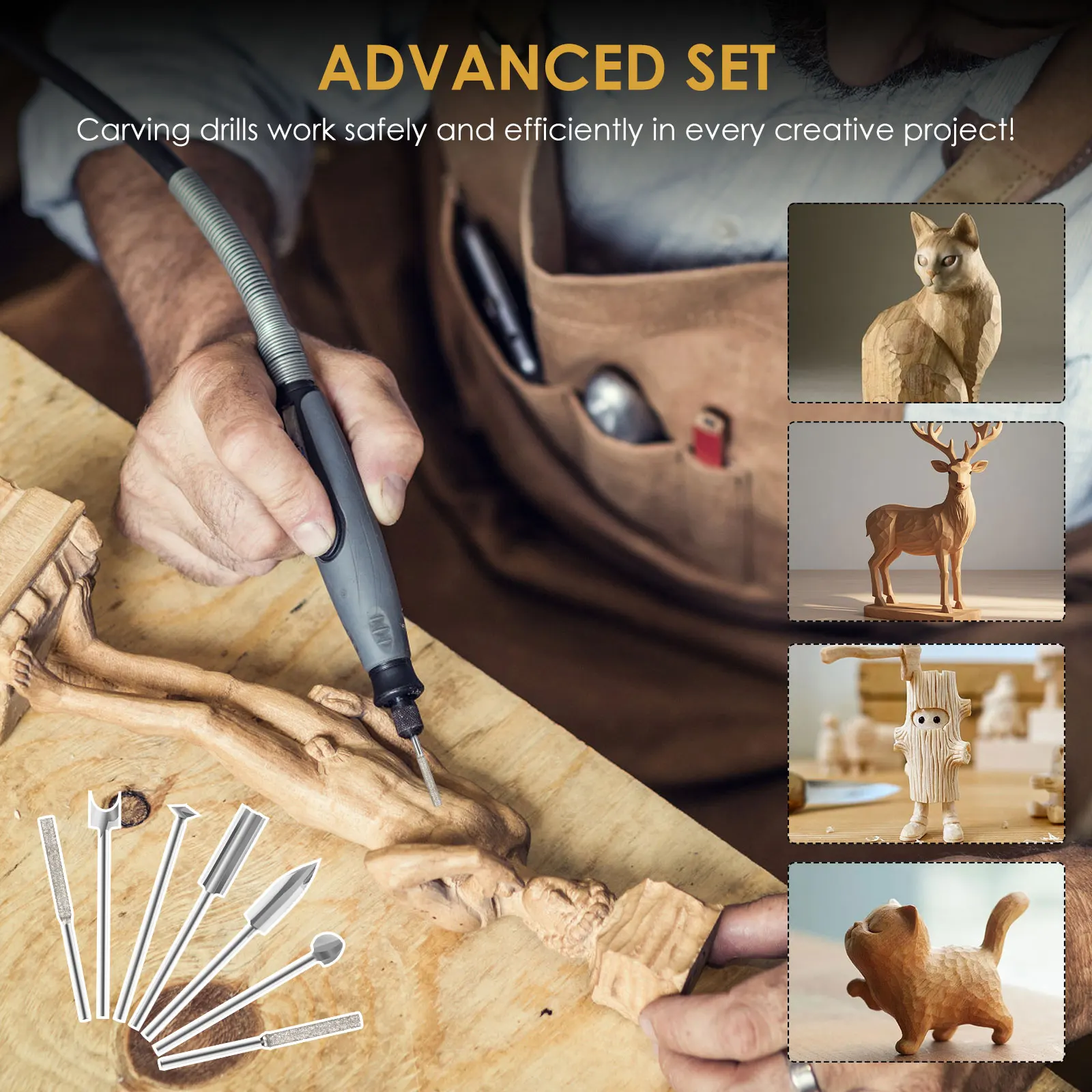 7-teiliges Drehwerkzeug-Holzschnitz-Bit-Set, 3 mm Schaft, weißer Stahl, Holzschnitzerei, Bohrer-Set für Holz, Metall, Schnitzen, Schleifmittel, Dremel-Werkzeug