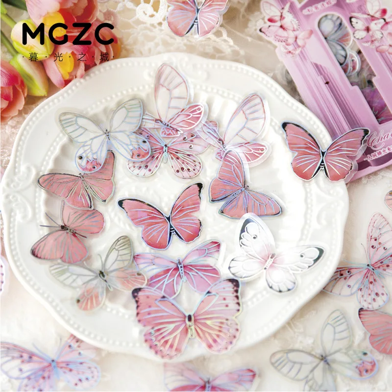 1pack/20Pcs Colorful Dreamy Butterfly Flower Stickers,Atmosphere Journal Collage Materials,DIY Decorative Stickers