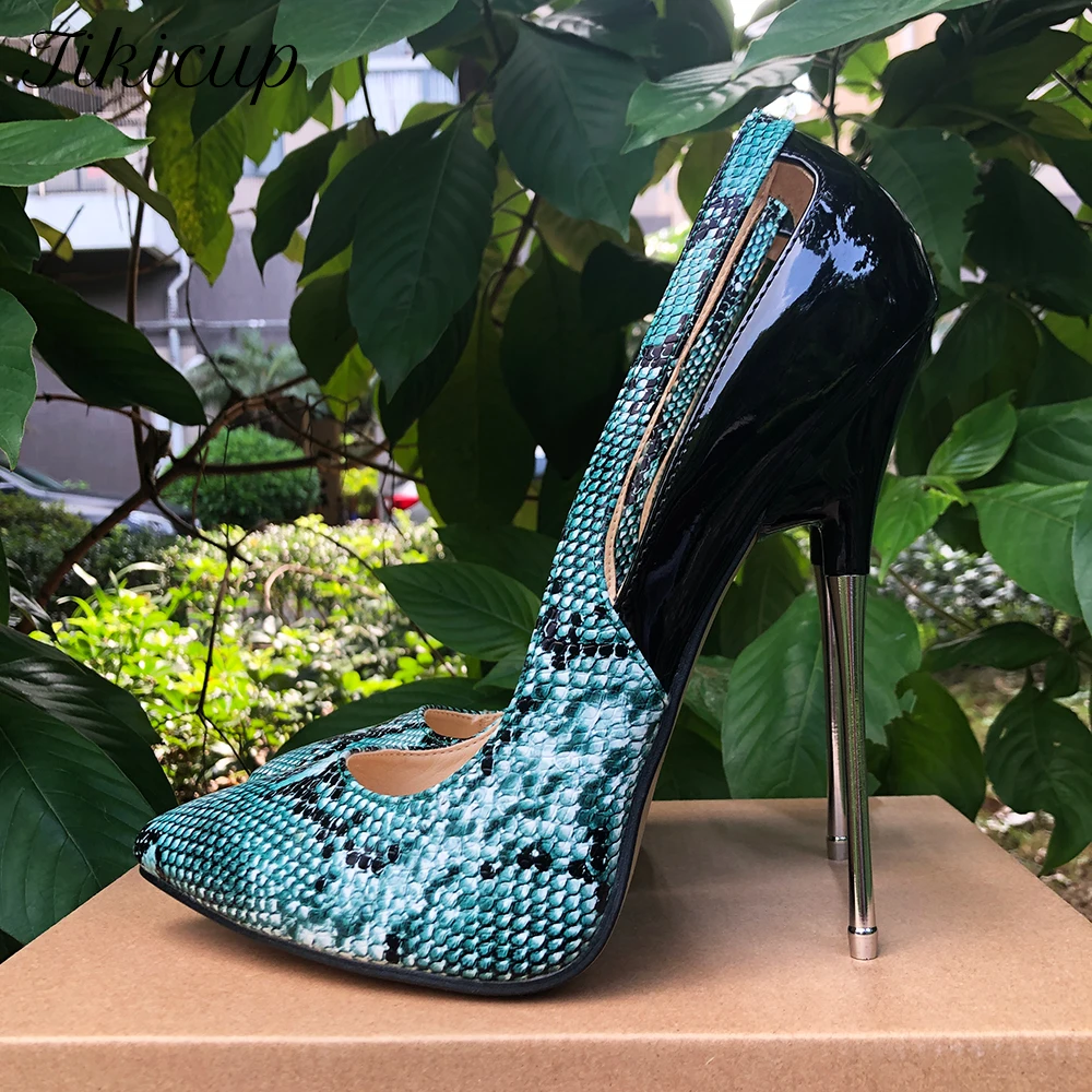 

Super 16cm High Heel Snake Skin Shallow Stiletto Pumps Man Sexy Pointy Toe Fetish Party Unisex Shoes Cross dresser Big Size45 46