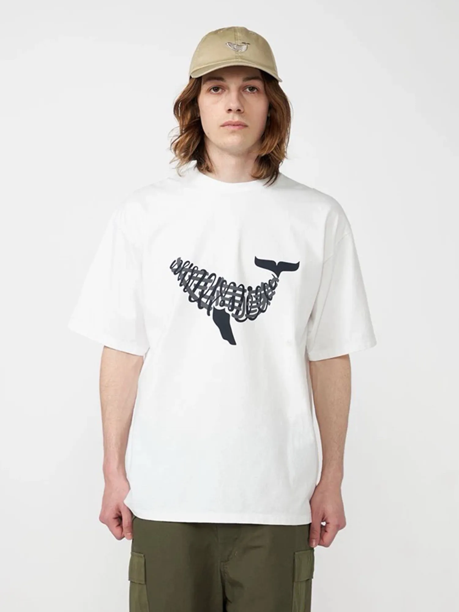 Graphic Whale Printed T-shirt Japanese Trendy Men's Large Loose Casual City Boy Short Sleeve