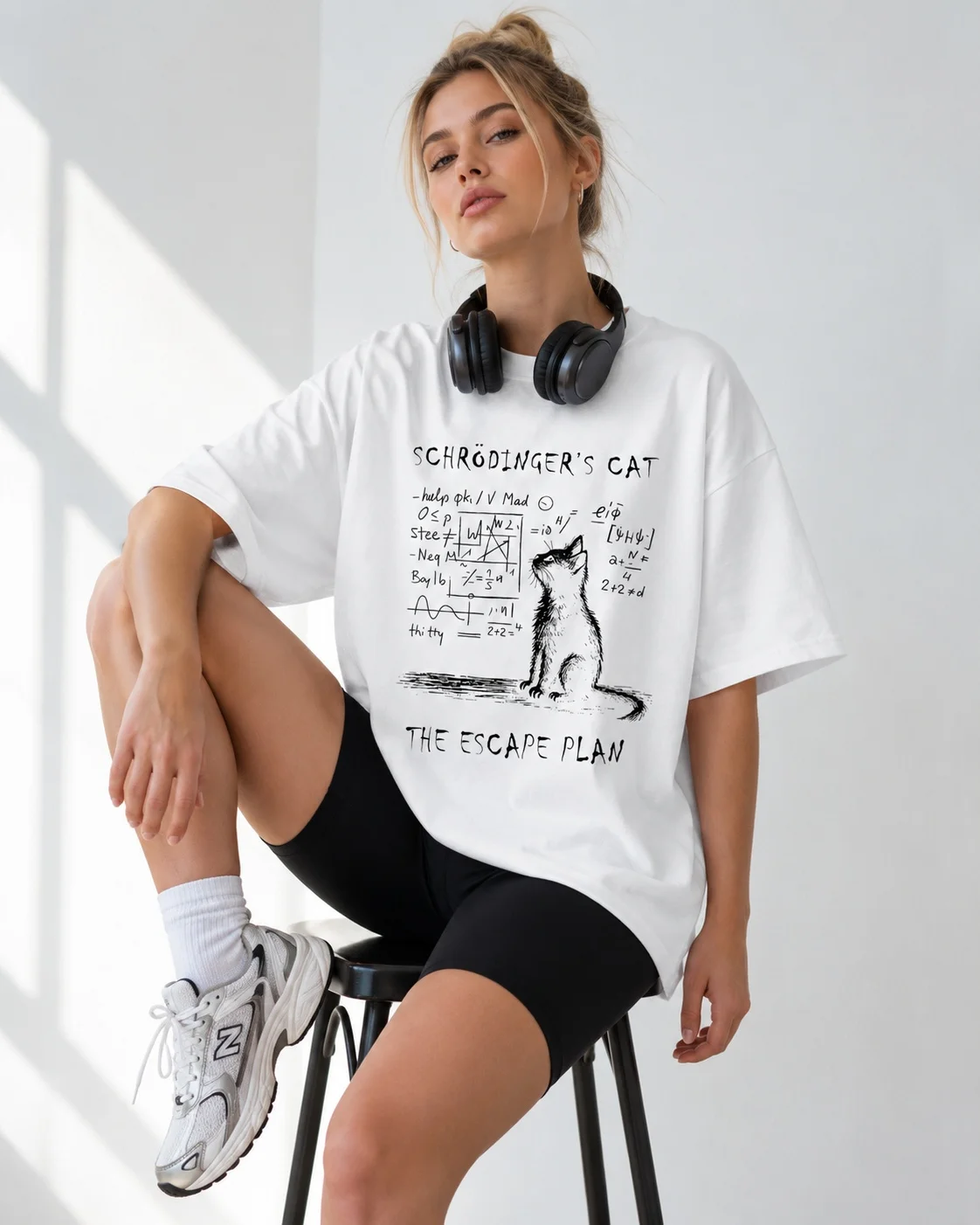 Women Summer Schrodinger Cat Physics Quantum Mechanics Creative Print Short Sleeve Loose T-shirt For Unisex Fashion Casual Wear