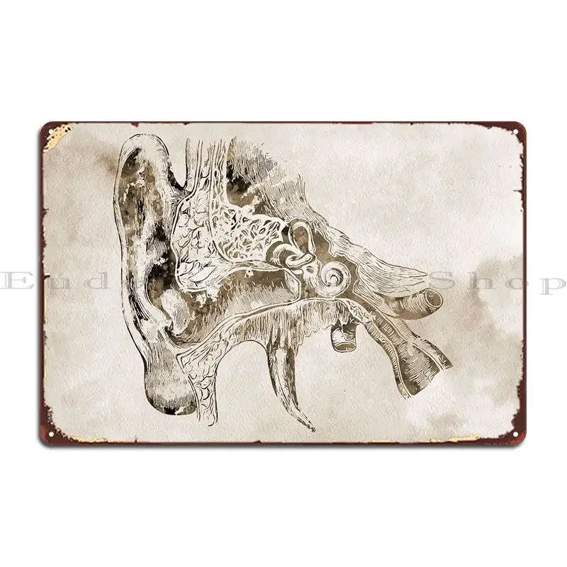 Human Ear Metal Plaque Poster Print Garage Kitchen Living Room Decoration Tin Sign Poster
