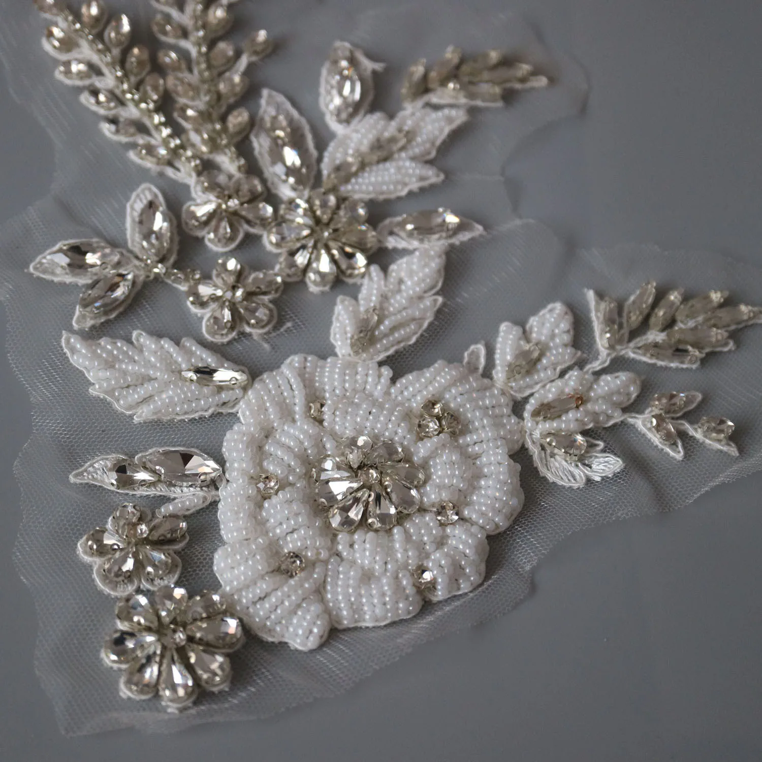 2pc/pair Luxury glass rhinestone beaded patches for clothes DIY sew on flower appliques for wedding dresses embroiderd applique