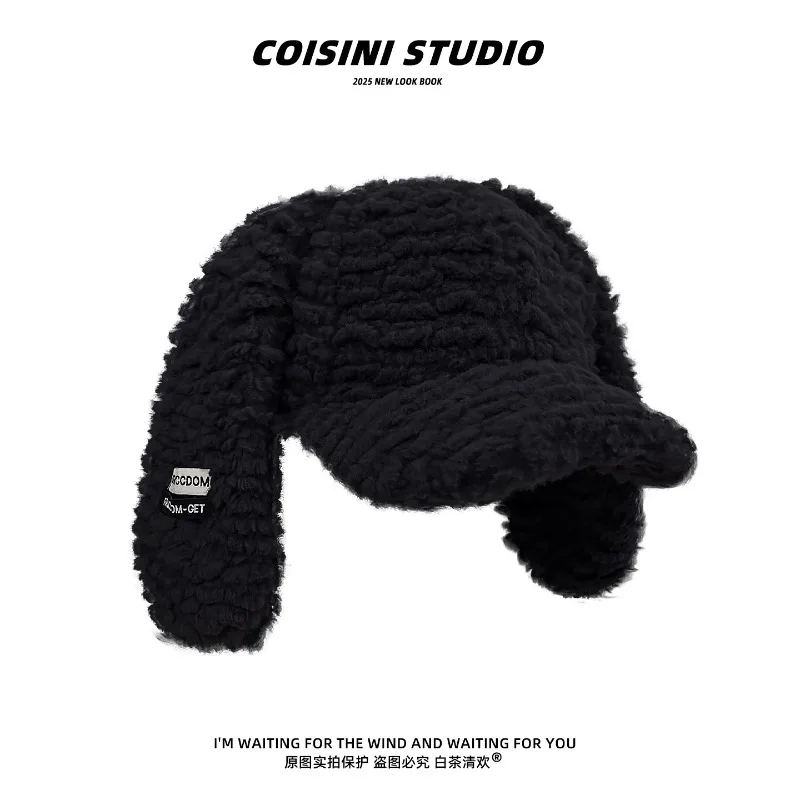 Y2K الحلو الوردي أفخم أرنب الأذن قبعات البيسبول للنساء شتاء دافئ تنوعا الشارع الاتجاه شخصية الهيب هوب القبعات للرجال