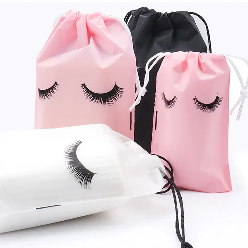 Bolsas de almacenamiento para el cuidado posterior de pestañas, bolsa de embalaje de viaje de plástico EVA impermeable con cordón, accesorios para extensiones de pestañas, 10 Uds.