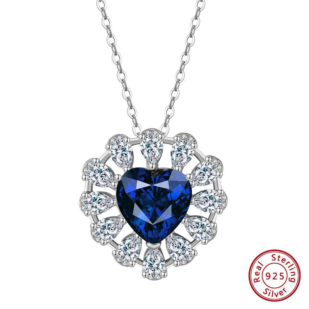 ORSA JEWELS Exquisite Created Sapphire Heart Pendant 925 Sterling Silver 5A Clear CZ Necklace Detachable Jewelry for Women LZN05