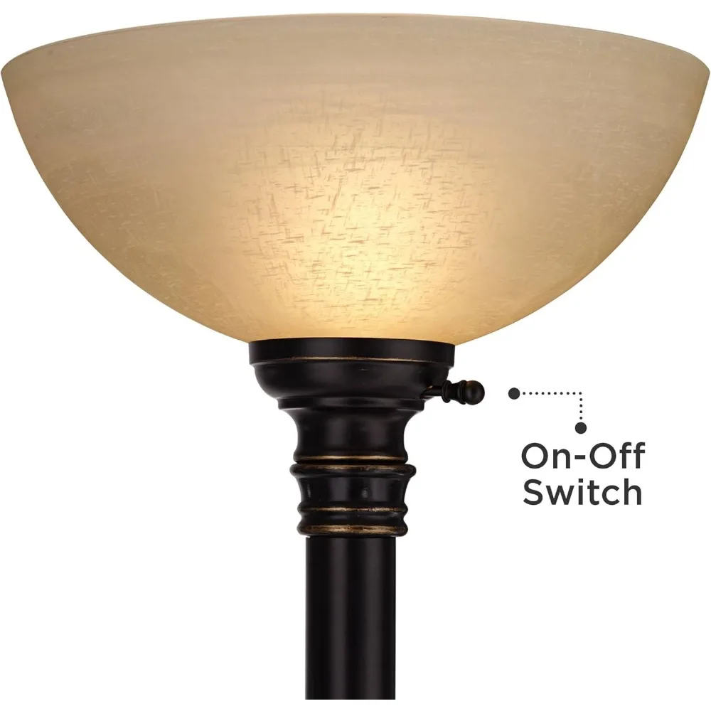 مصباح أرضي تقليدي مع ذراع معقوفة قابلة للتعديل، بطول 72.5، لمسة نهائية برونزية مطلية، غطاء زجاجي كهرماني #3