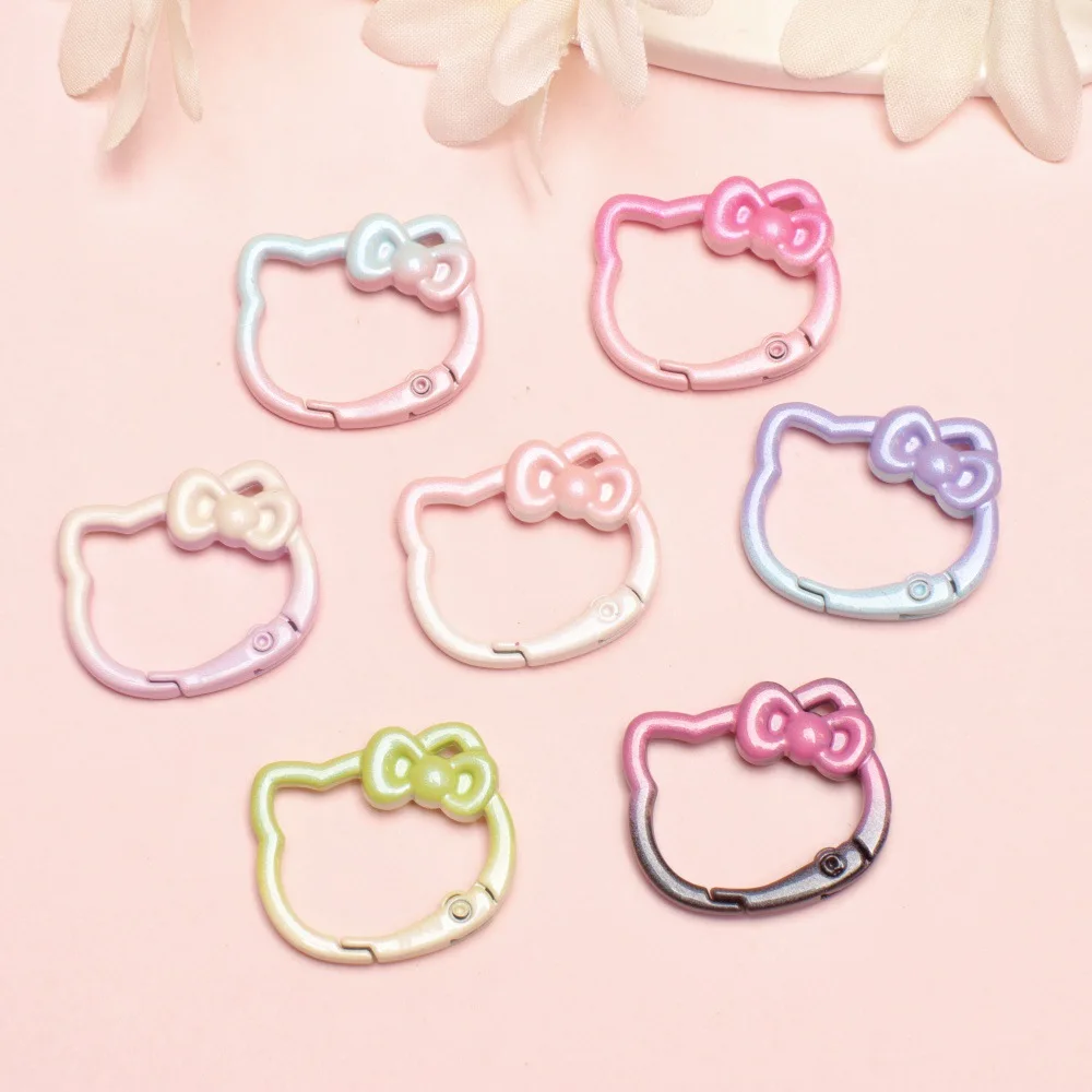 Sanrio Hello Kitty Gradient Color Spring Buckle Open Ring KT Cat Bow Spring Ring Keychain DIY Cute Accessories Bag Keychain