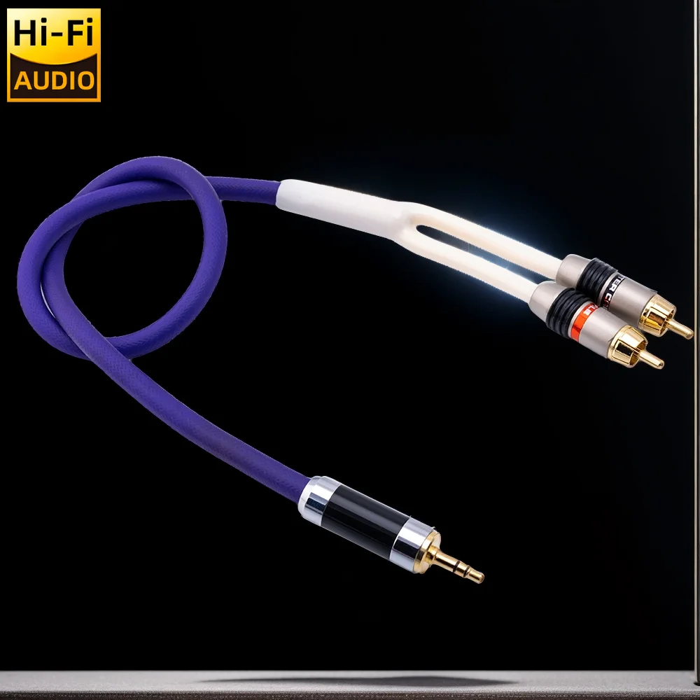 ■   الوحش النحاس الفضة مطلي HiFi 3.5 مللي متر إلى 2rca كابل الصوت AUX 3.5 مقبس استريو كابل RCA ل MP3 MP4 مكبرات الصوت خلاط