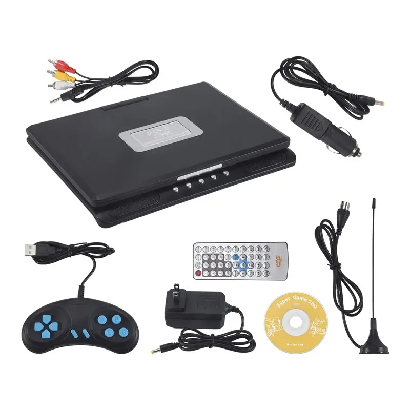 [new-a09r-】-98-inch-portable-mobile-dvd-with-mini-tv-hd-player-built-in-rechargeable-battery-support-sd-card-usb-port-dvd-us-pl