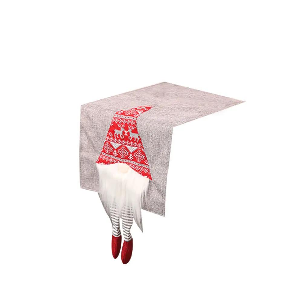 

Christmas Table Runner Grey Creative Stereoscopic Moustache Detail Tablecloth for Xmas Party Home Desktop Decoration