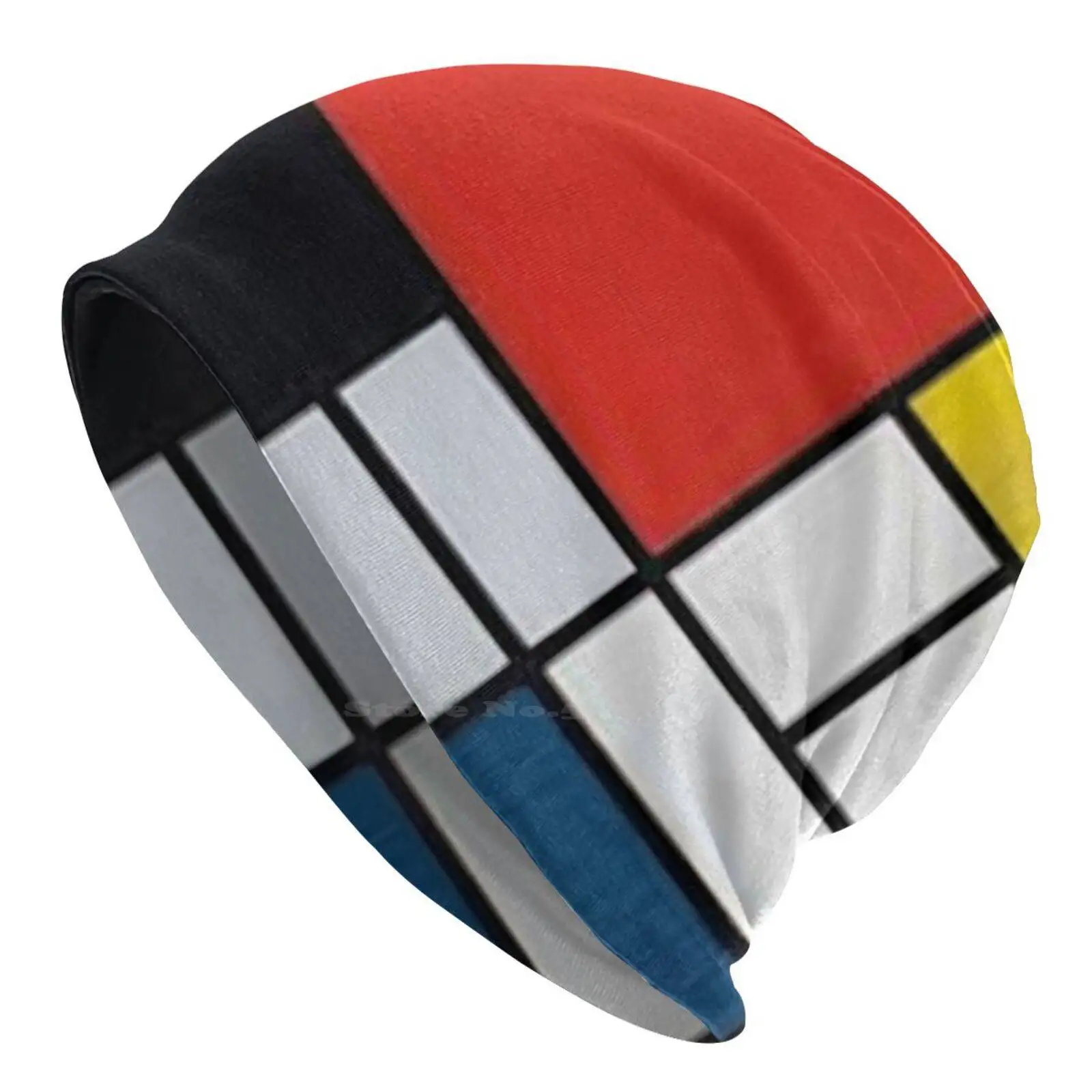 Piet Mondrian Knitted Hat Warm Beanie Outdoor Caps Piet Mondrian Giulianah Board Color Abstract Red Blue Yellow White Square