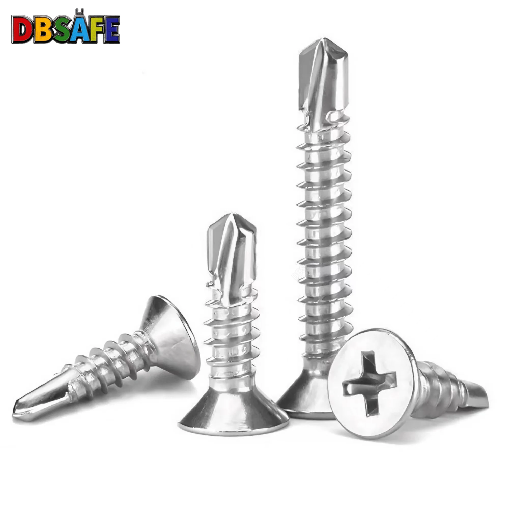 50PCS #8 M4.2 410 Self Tapping Screws Stainless Steel Sheet Metal Flat Head High Strength Quick Drilling Fasteners