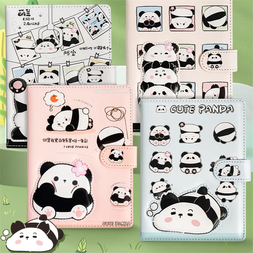 Leather Notebook Cute Panda Magnetic Notepad Agenda 2024 Libreta Diary Planner Colored Cartoon Creative Diary Note Books Defter