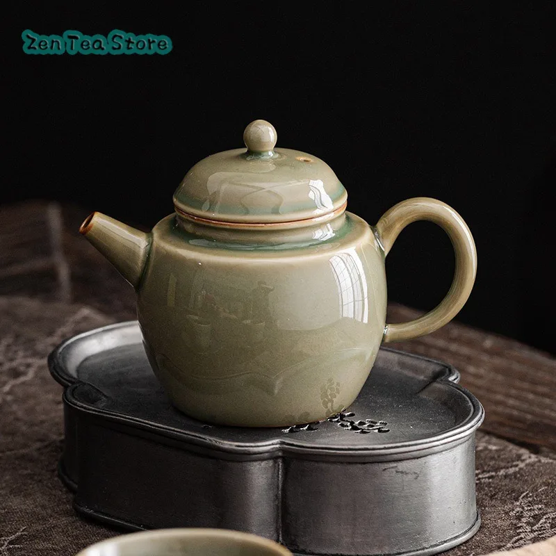 Yue Kiln Celadon Teapot Teapot Home Retro Pick Only Pot Single Pot Ceramic Kung Fu Tea Set Hand Grab Pot With Filter