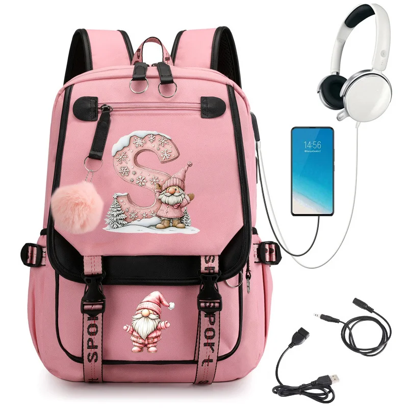 Christmas Santa Claus Print 26 Letter A-Z Backpack for Girls Boys Schoolbag Fashion Casual Travel Laptop Backpack School Bag