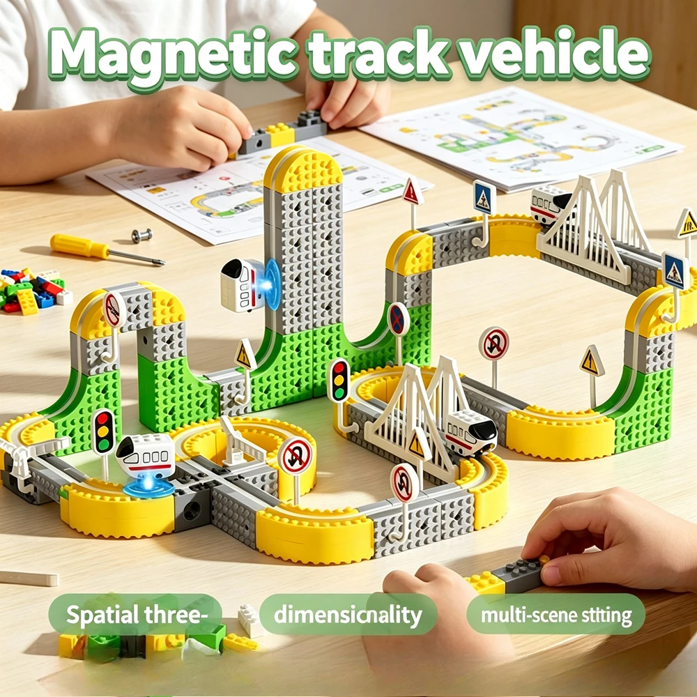 Magnetic Track Toy Train Set DIY Multi Functional Assembly Magnetic Building Blocks Track Kit Creative Educational Toy