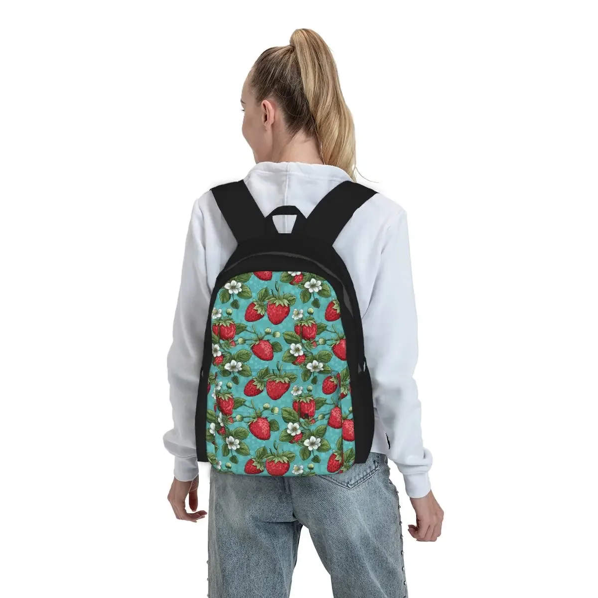 Beautiful Highly Stylized Strawberry With Flowers Pattern Backpack Student BookBag Children School Bag Laptop Shoulder Bags