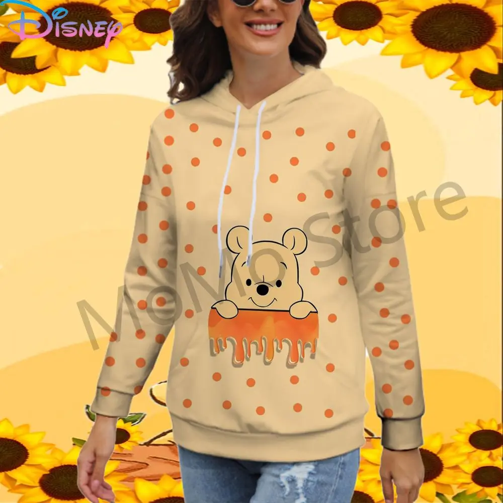 Kawaii Women\'s Hoodies Disney Winnie The Pooh 3D Print Long Sleeve Top New 2024 Black Hoodie Youthful Woman Clothes Joker Y2k