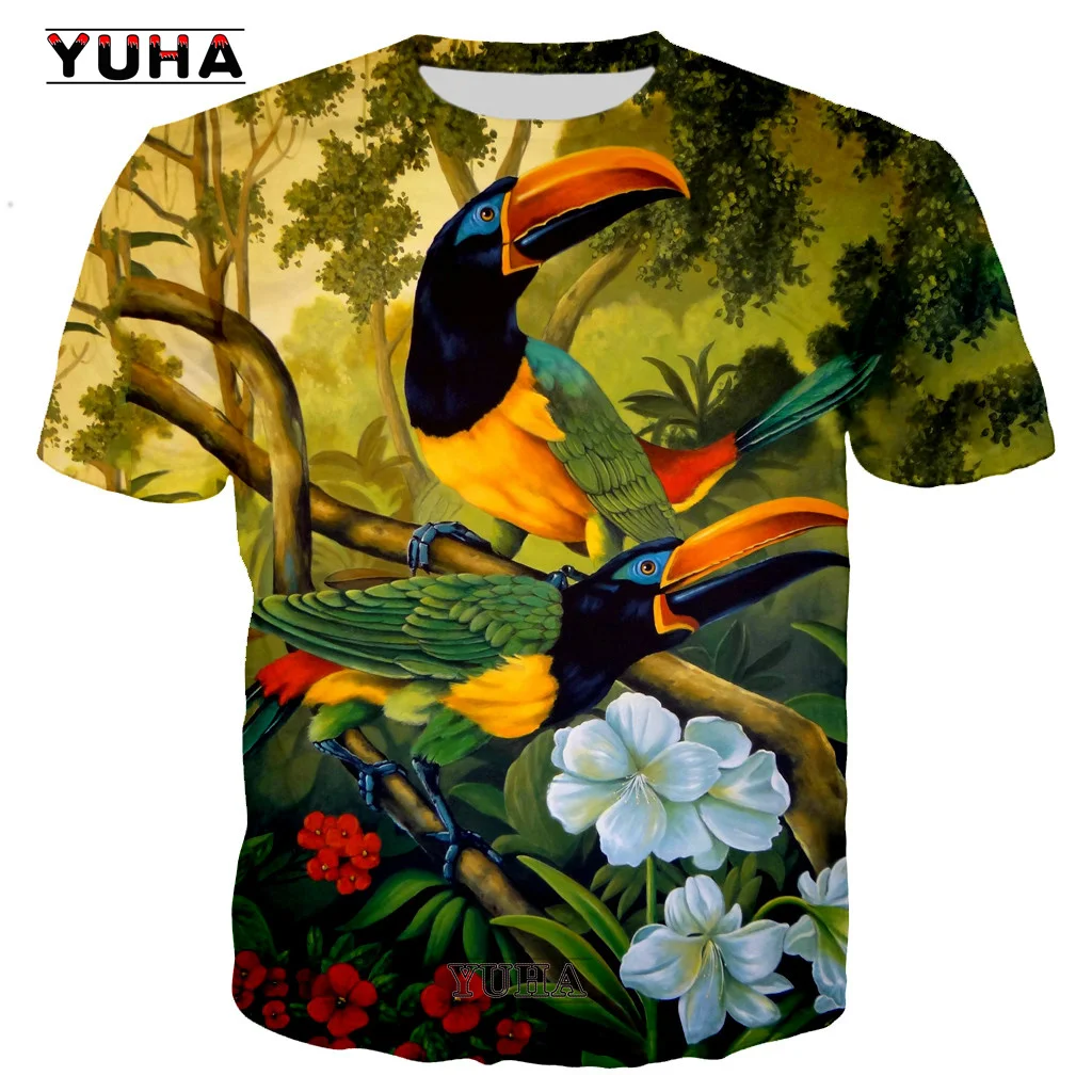 New  Men\'s and Women\'s New Parrot T-shirt Hip-hop Flower T-shirt 3d Beautiful Bird Print T-shirt Cool Clothing Casual Tops Shirt