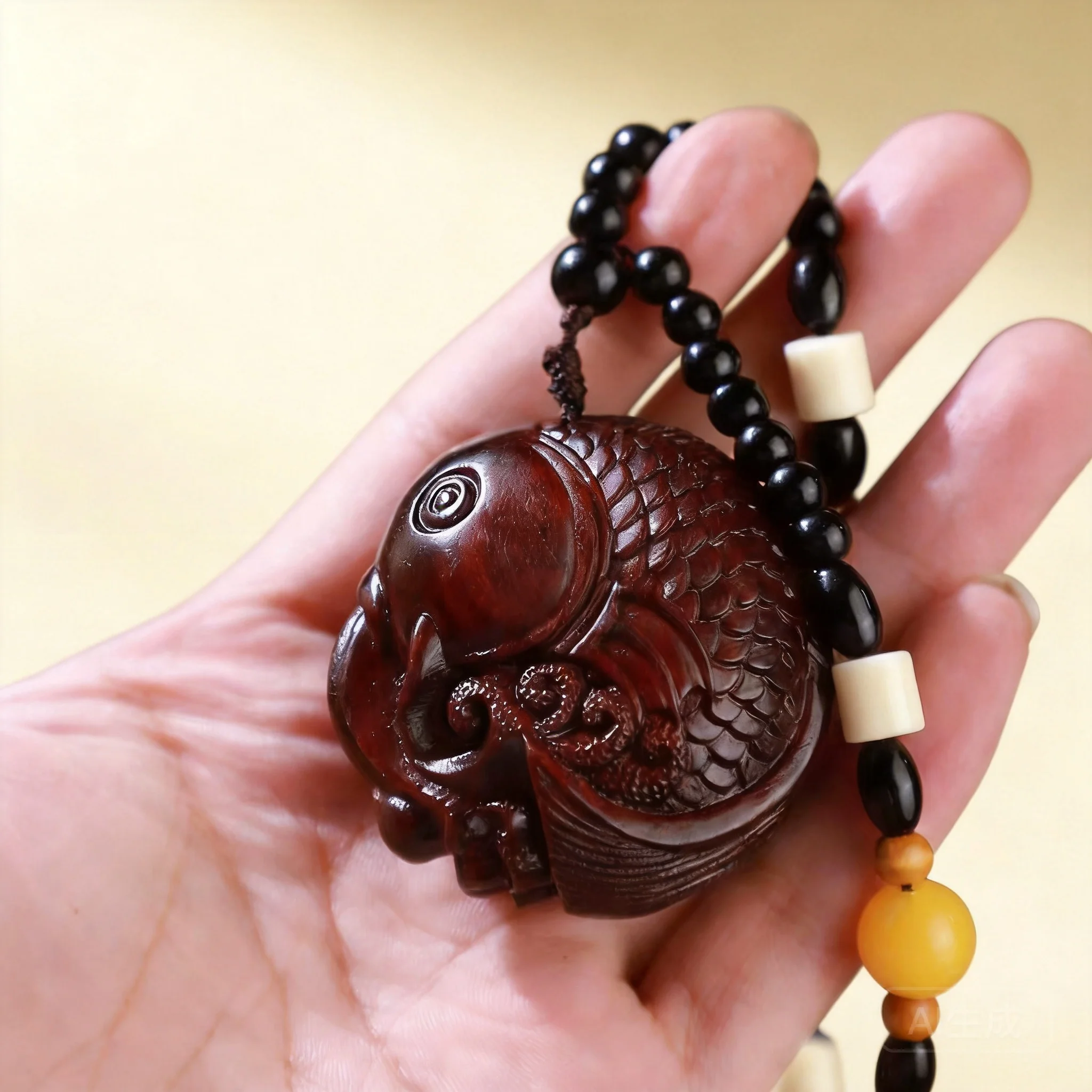 

Chinese Style Small Leaf Red Sandalwood Carved Koi Fish Pendant Good Luck Blessing Wealth Attracting Wenwan Ornament Art Craft