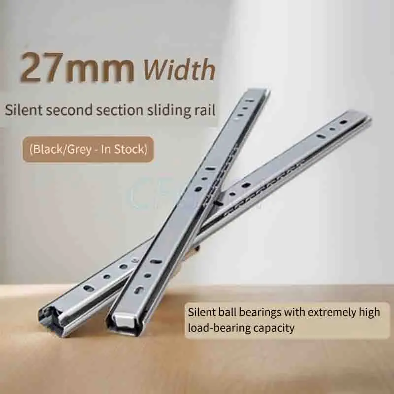 25-45cm Length 27mm Wide 2-Step Drawer Slide Heavy-Duty Ball Bearing Desk Keyboard Tray Rail 20-25kg Load