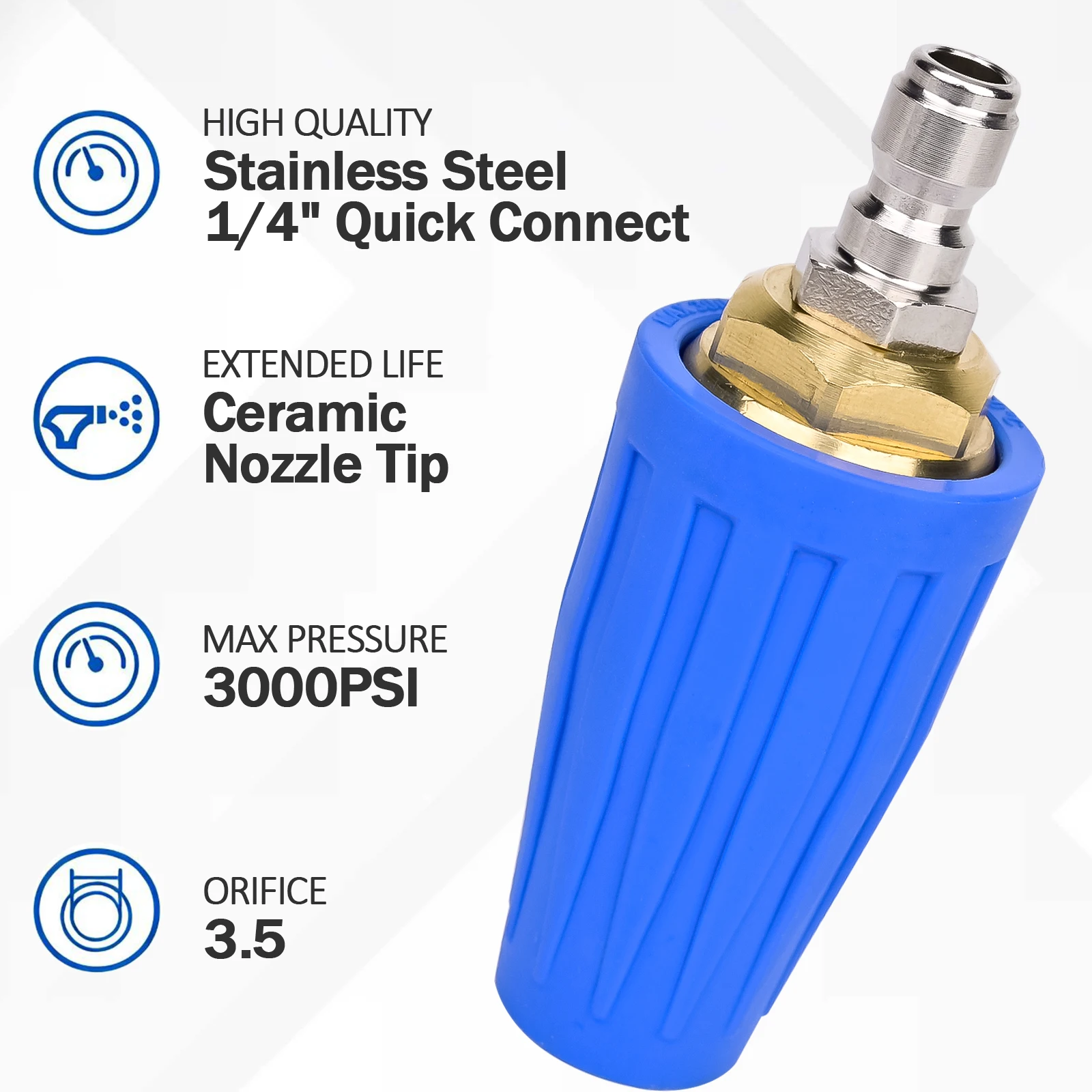BEAR FORCE Pressure Washer Tips Turbo Nozzle, 360° Rotating Spray Turbo Nozzle 3000 PSI/ 207Bar with 1/4