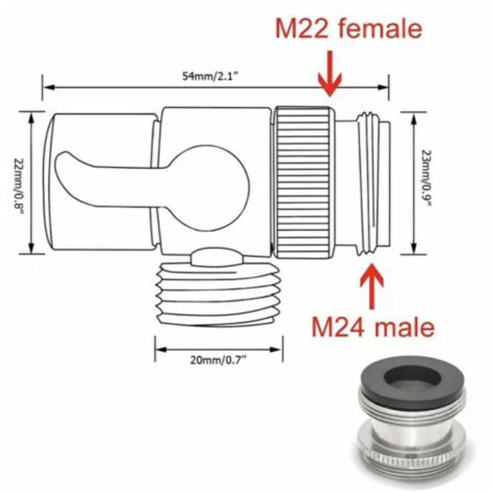 Toilet Bathroom Brass Sink Valve Diverter Faucet Splitter Hose Adapter M22 X M24 1/2-Inch IPS Connection For Regular Shower Hose
