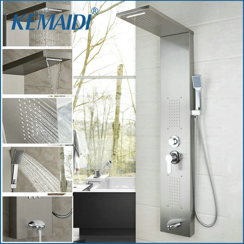 

Contemporary Bathroom Faucets Bath Rainfall Shower Panel Rain Massage Single Handle Shower Faucet Set with Jets & Hand Shower