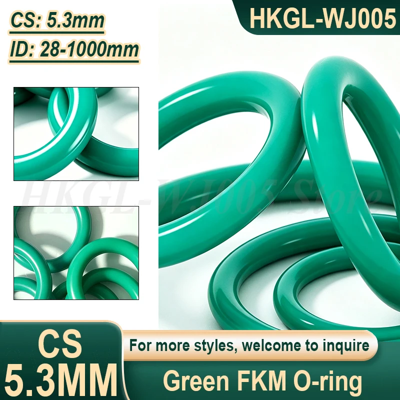 Green FKM O-ring CS 5.3mm Fluororubber Sealing Gasket High Temperature/Oil Resistance Sealing Ring ID 28-1000mm