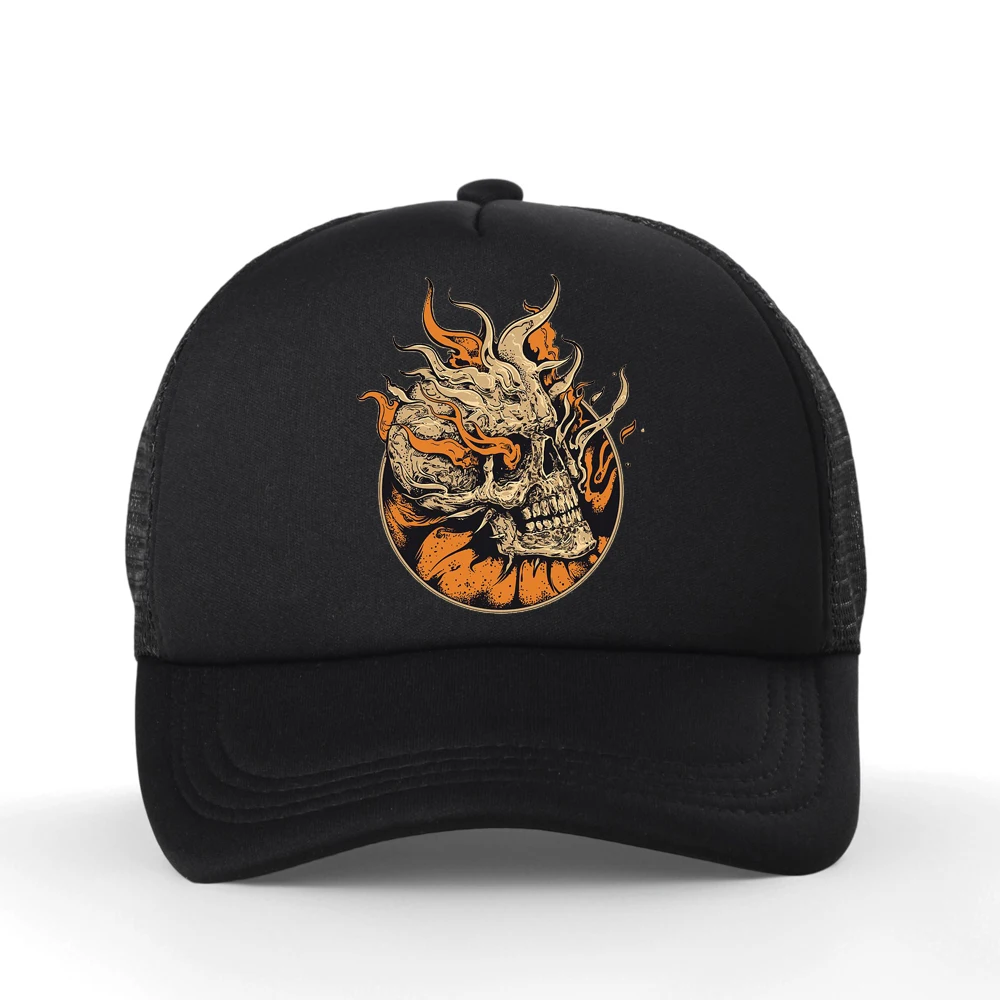 Flame Skull Head Mesh Baseball Cap Unisex Punk Style Tiger Hip Hop Fashion Adjustable Snapback Hat