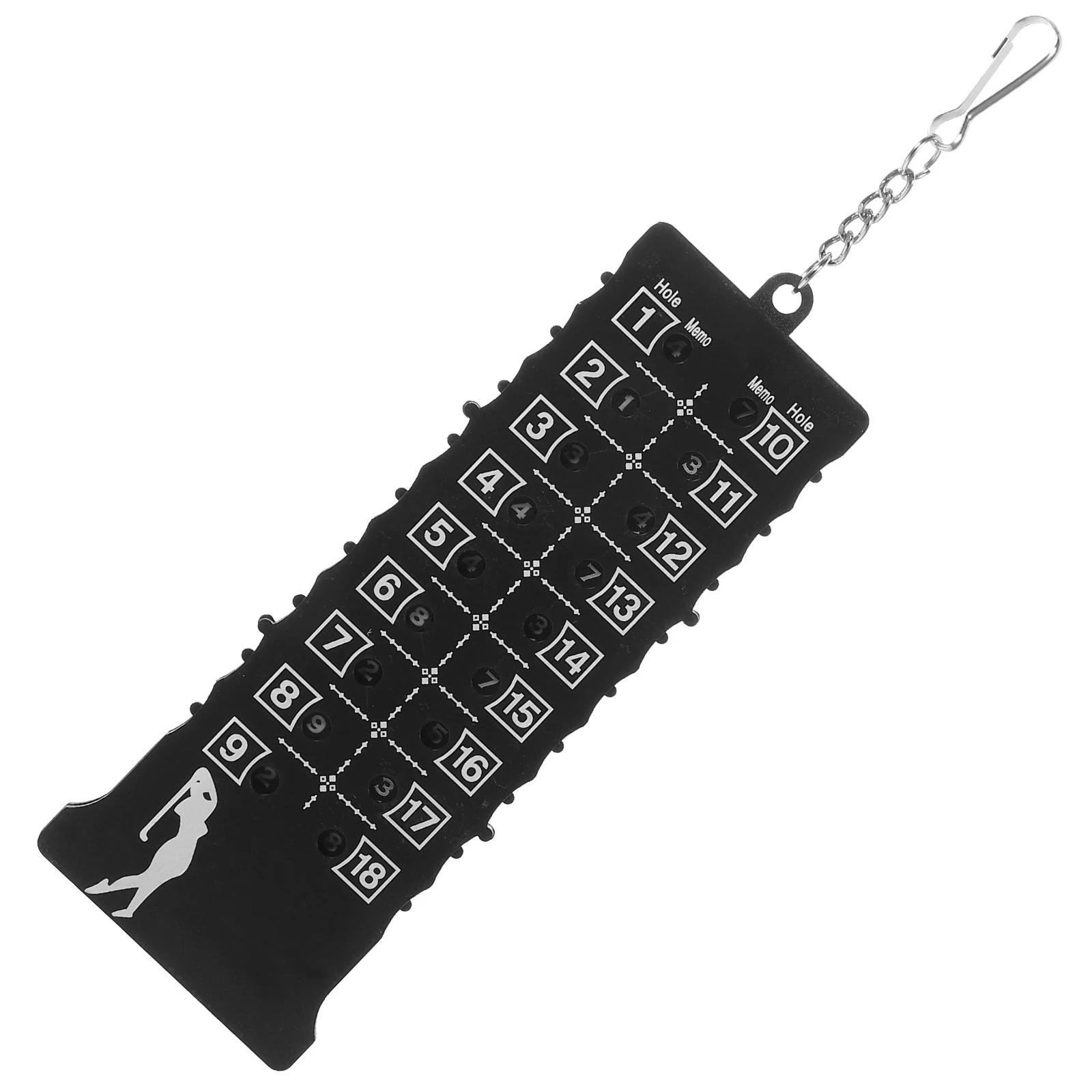 

18 Holes Golf Score Counter Black Plastic Metal Shot Counter Stroke Tracker Pocket Size 155x60x5mm Keychain for Golfers