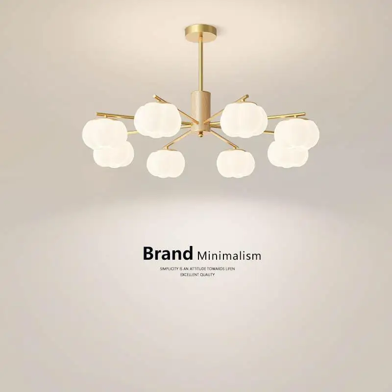 Living Room Chandelier Log Cream Style Guangdong Zhongshan Lamps Whole House Package Combination Hall Main Lamp Cotton Persimmon