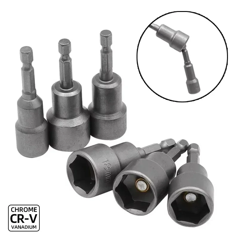 6-19MM Magnetic Impact Hex Socket Sleeve Set Nozzles Nut Driver Electric Drill Bit Adapter Repairing Power Tools 1/4 Hex Shank