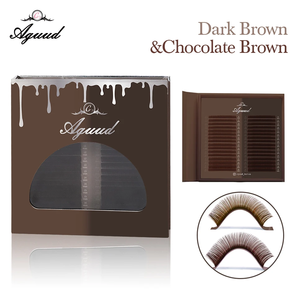 

AGUUD 32 Rows Dark Brown Eyelash Extension Mix(9-16mm) Chocolate Color Individual Eyelashes Caramel Color Russian Volume Lashes